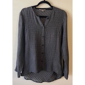Vintage Flax Patterned Charcoal linen Tunic Small